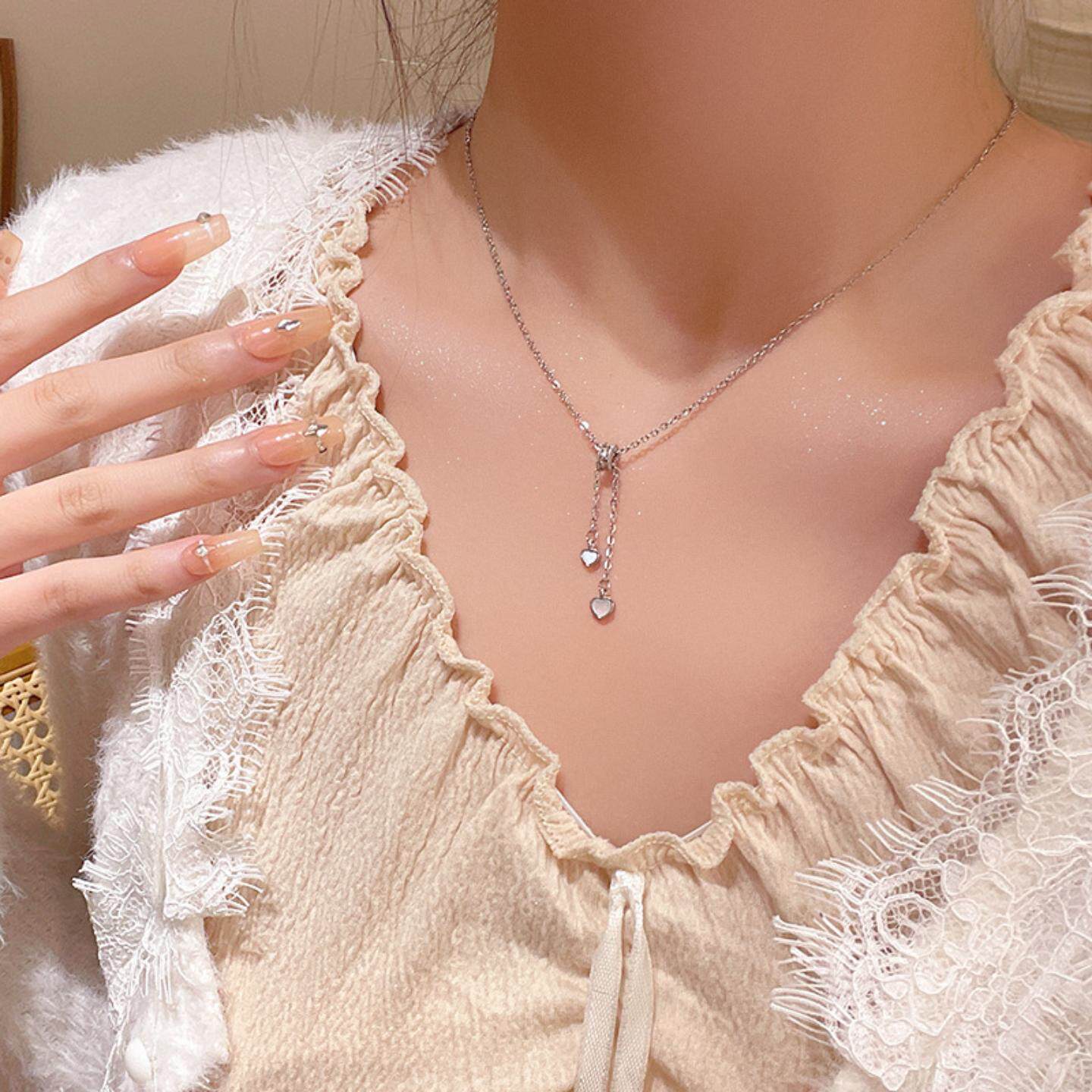 轻奢小众高级感钛钢项链女长款流苏爱心吊坠锁骨链网红同款颈链