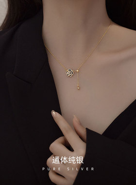 高级感S925银小众设计镶钻山茶花