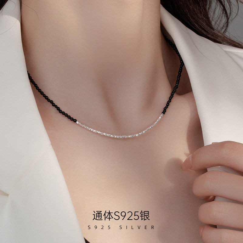 高级感S925银韩版黑玛瑙碎银子项