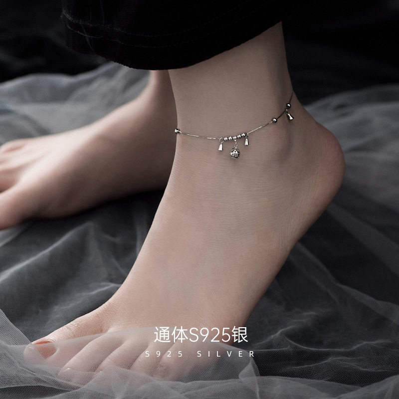 高级感S925银宫铃脚链女简约古风