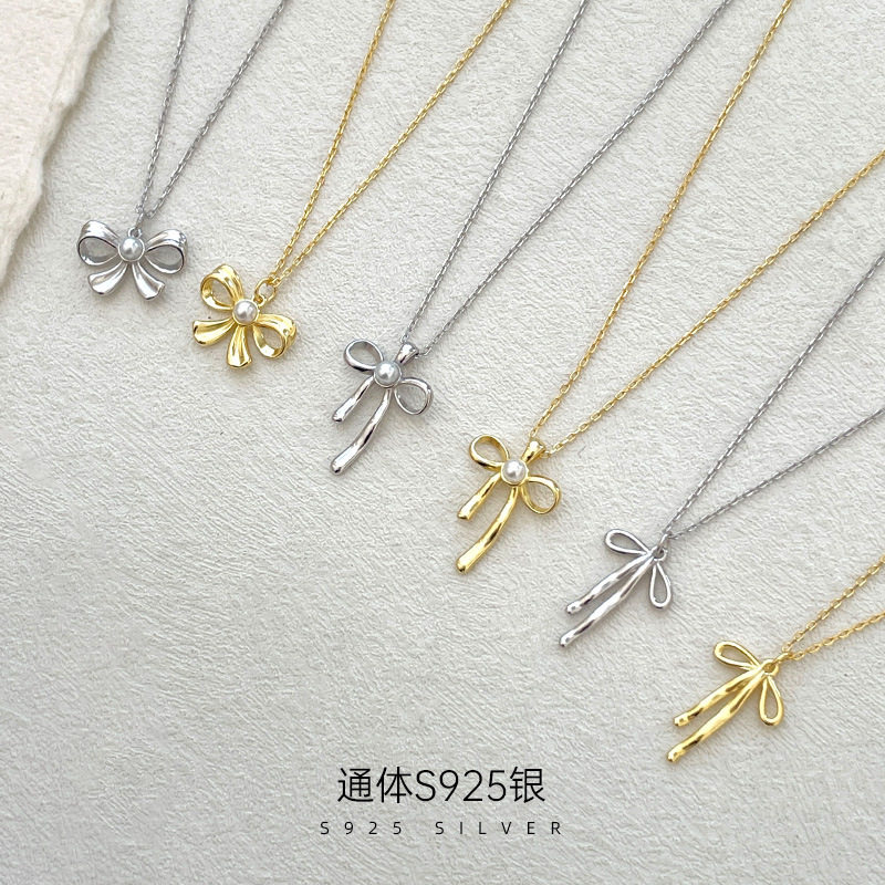 高级感S925银时尚蝴蝶结珍珠项链