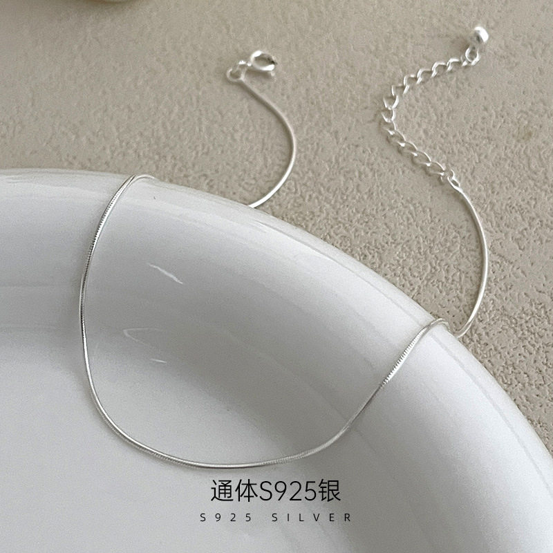 高级感S925纯银简约圆珠蛇骨脚链