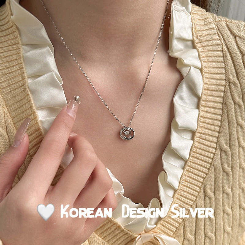 S999纯银项链女双C跳动的心时尚