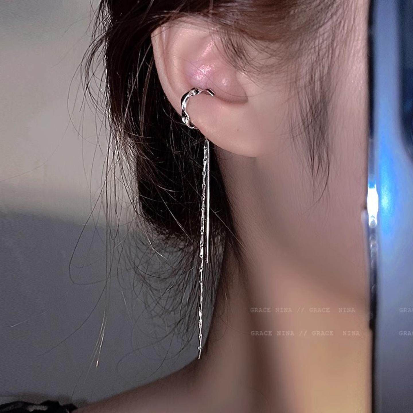 圆脸显瘦长款流苏耳骨夹耳环女