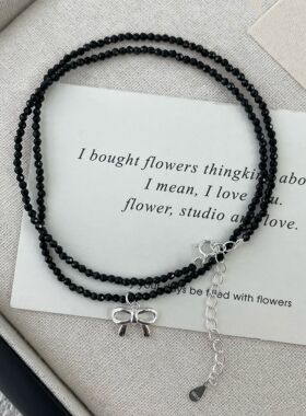 S925纯银黑色尖晶石编织蝴蝶结项