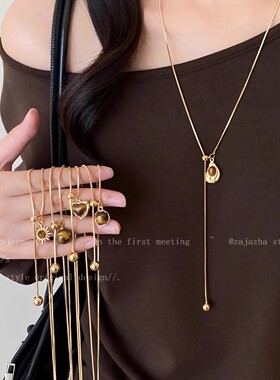 秋冬款爆款美拉德虎眼石吊坠项链