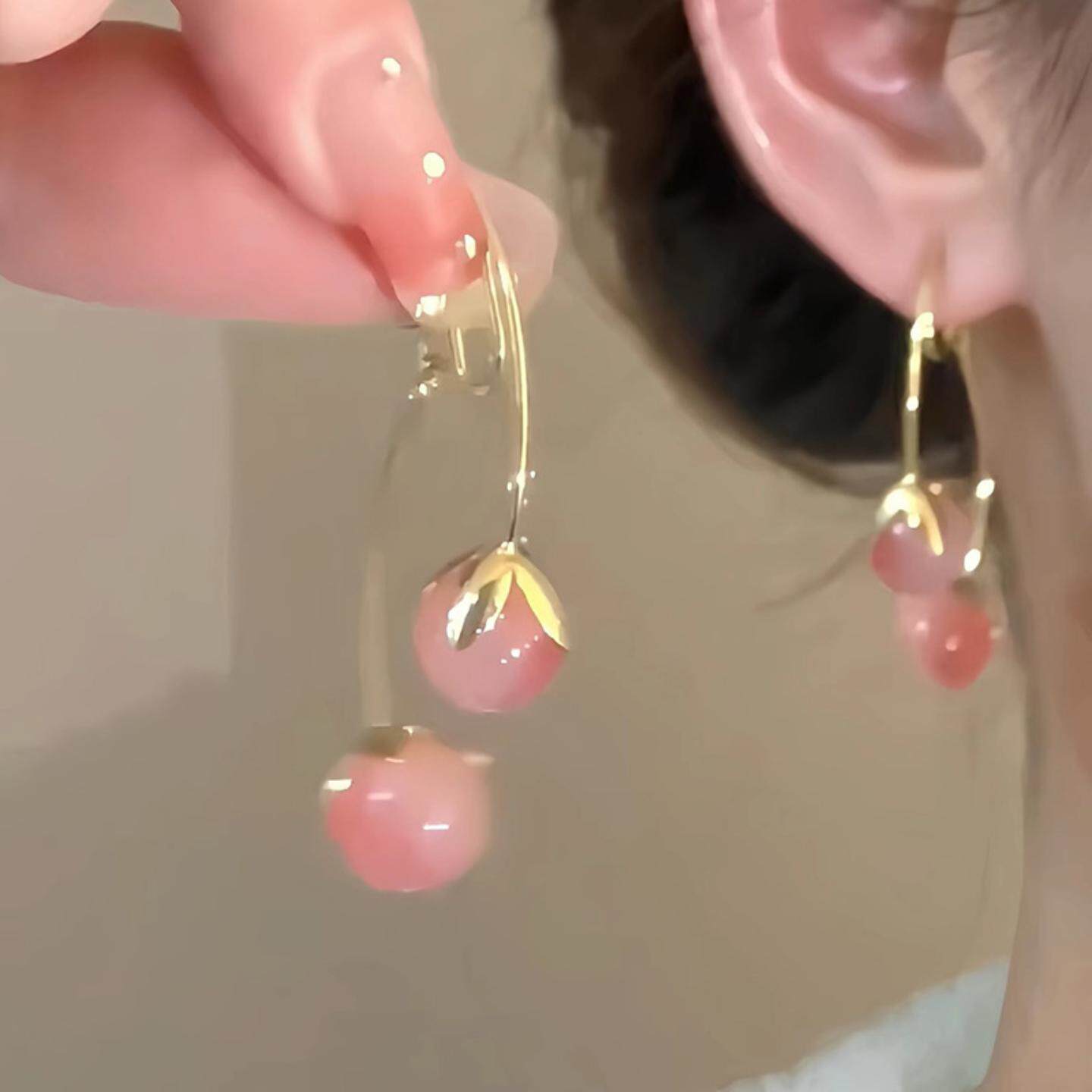 超仙甜美粉色小番茄耳钉女ins潮