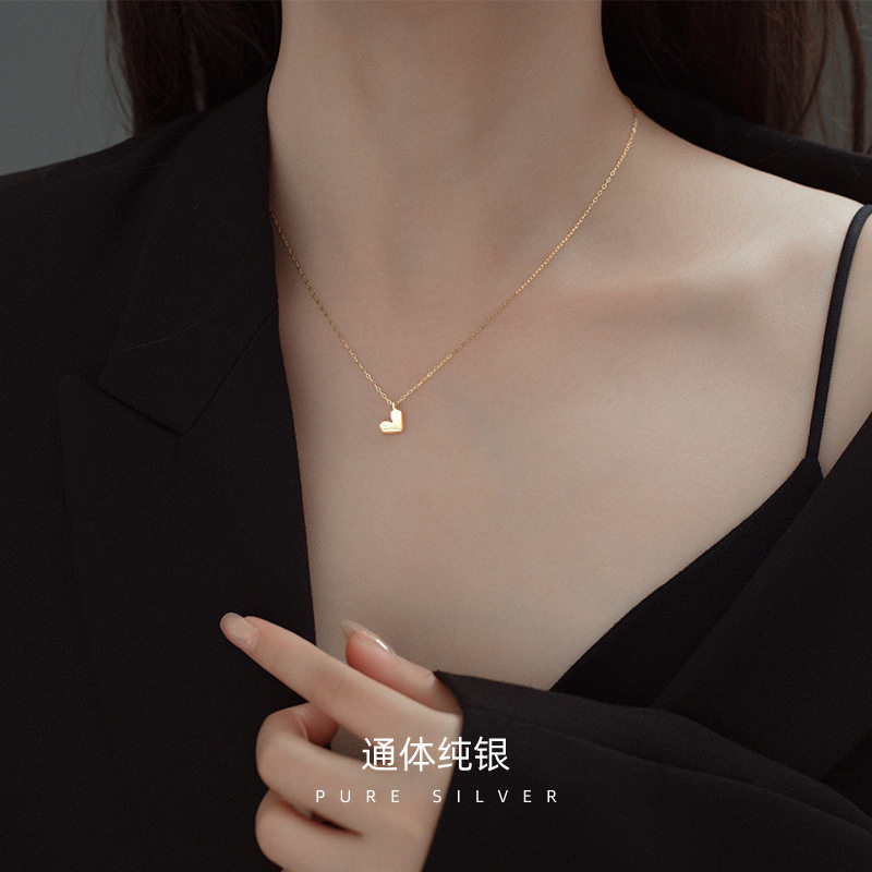 S925银几何切面爱心吊坠项链女简