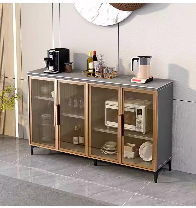 餐边柜现代简约轻奢岩板家用碗橱收纳柜靠墙一体茶水柜子沙发边柜