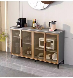 餐边柜现代简约轻奢岩板家用碗橱收纳柜靠墙一体茶水柜子沙发边柜