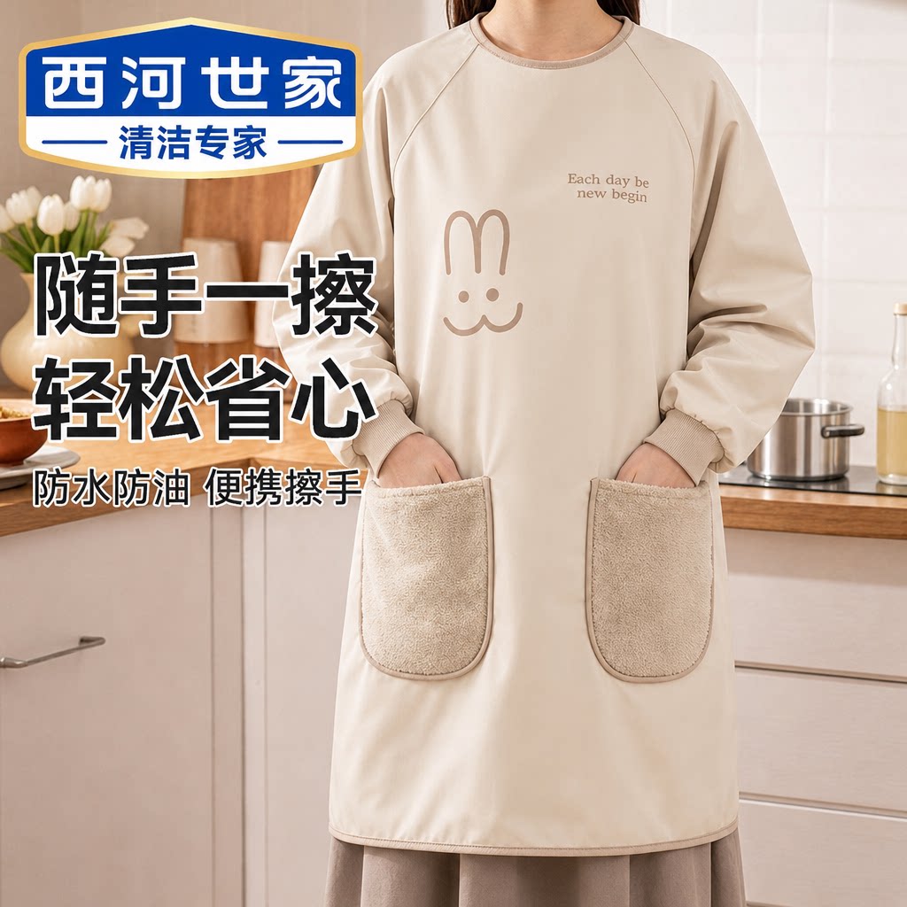 围裙长袖罩衣女外穿餐饮专用厨房做饭工作服防水防油耐脏全包围裙