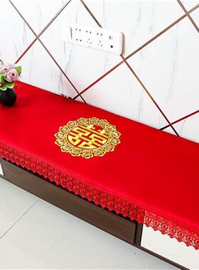 SG8Y红色结婚长方形电视柜盖布喜庆刺绣N鞋柜防尘罩餐桌布茶几