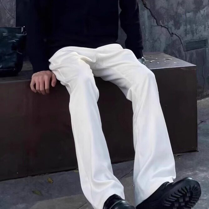 韩国高级显瘦cleanfit白色微喇西裤kenijima休闲裤vibe百搭长裤男