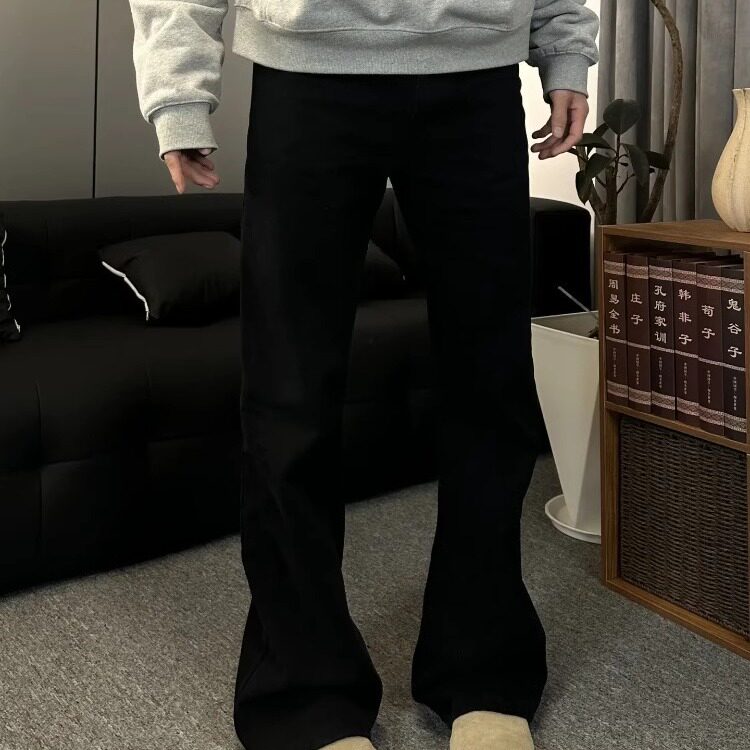 wonder1v微喇牛仔裤vibe显瘦cleanfit巴黎弯刀宽松直筒黑男潮长裤