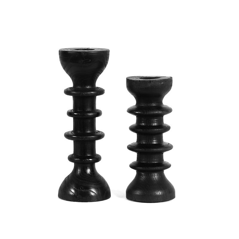 现代复古树脂仿木纹理几何烛台摆件侘寂风创意蜡烛台酒店客厅民宿