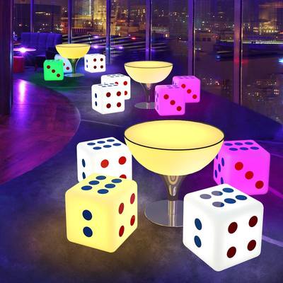 LED发光酒吧桌椅户外防水塑料白色40cm方凳骰子七彩发光家具组合