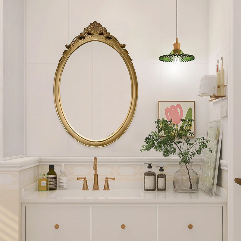 轻奢风异形智能发光浴室镜雕花轻奢化妆镜酒店智能壁挂艺术玄关镜