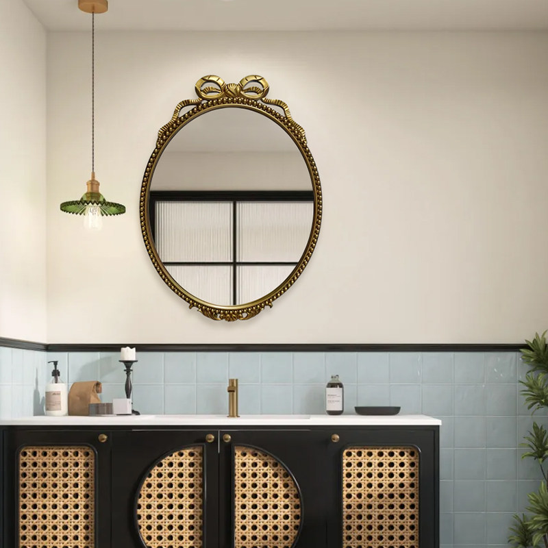 轻奢风民宿壁炉玄关装饰镜卧室法式蝴蝶结雕花化妆镜LED浴室镜子,住宅家具,化妆镜,淘宝优惠券,粉丝福利购,淘宝优惠卷