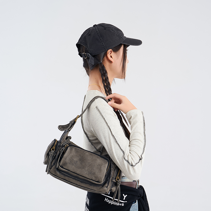 复古小方包简约百搭辣妹做旧女软皮单肩时尚百搭腋下辣妹斜挎小包