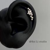 五角星排钻边缘耳骨钉独特精致高级感医用钛钢平底耳钉睡觉免摘