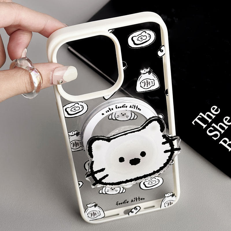 适用于苹果Ipone13Pro猫咪手机壳16Pro优雅透明12ProMax软萌浪漫11黑色新颖14ProMax独特支架12白色