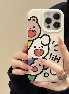 适用于苹果Ipone16ProMax白色手机壳12ProMax艺术小熊11ProMax百搭吸睛14ProMax时尚个性15ProMax潮流