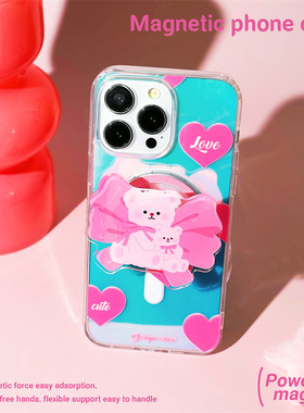 适用于苹果Ipone13ProMax粉熊手机壳13Pro柔和爱心14Pro浪漫细腻14ProMax字母吸睛12质感舒适12Pro蓝色