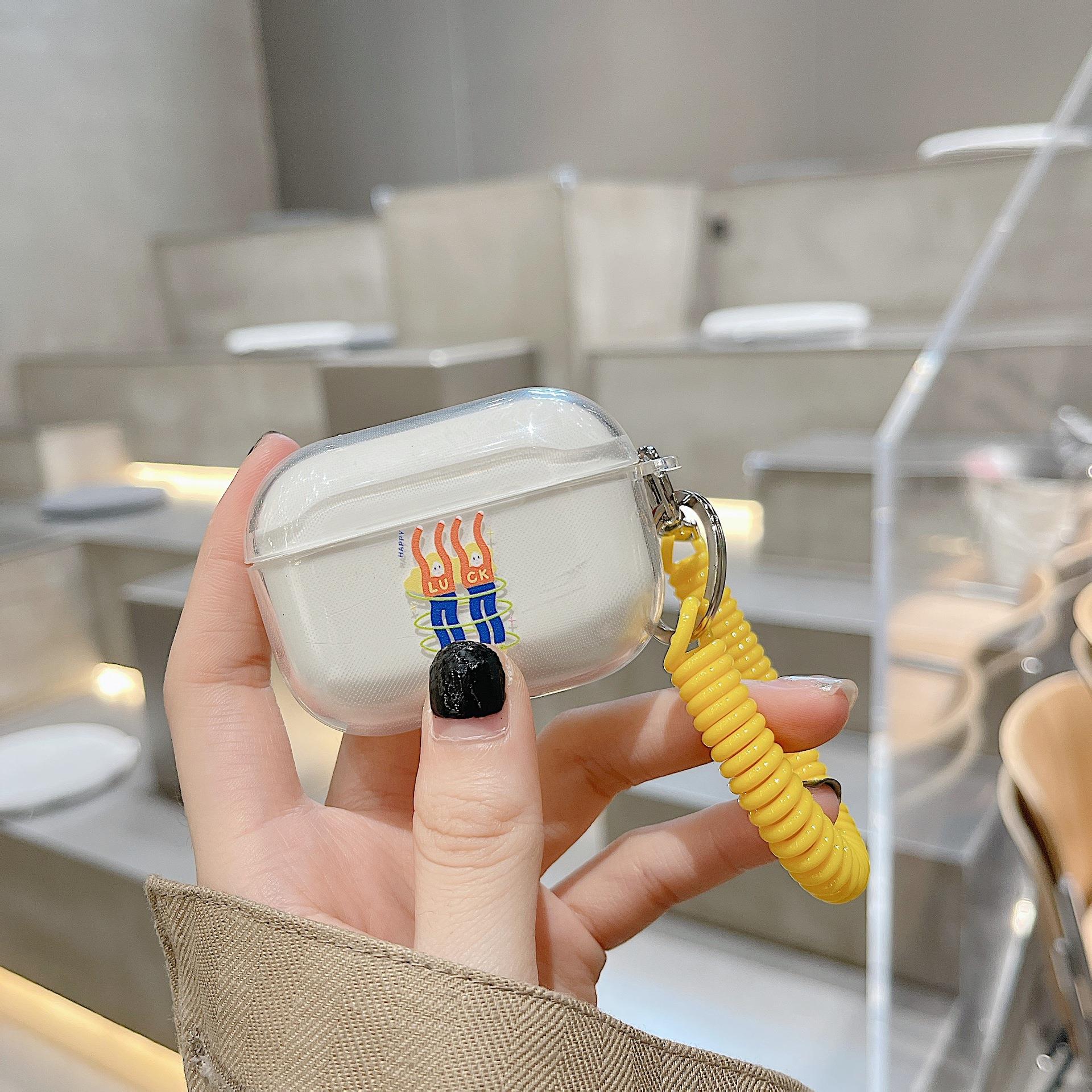 适用于苹果Ipone15Pro耳机壳手机壳16Pro白色风格13Pro精美图案13元素工艺13ProMax蓝色挂绳趣味材质