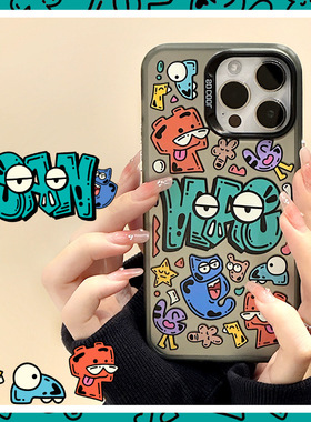 适用于苹果Ipone13ProMax灰色手机壳11搞怪艺术14Pro吸睛缤纷12时尚童趣12ProMax怪物甜美15Pro日常