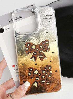 适用于苹果Ipone15Pro豹纹手机壳12字母软萌12ProMax精致蝴蝶结13银色黑色16Pro清新大气15ProMax潮流