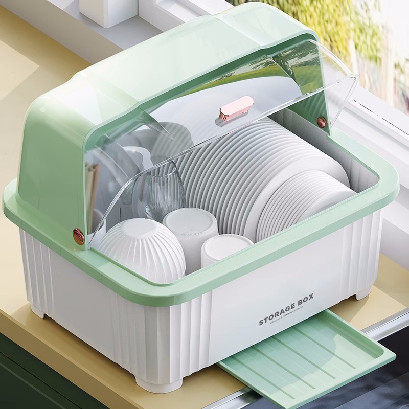 厨房沥水碗柜带翻盖装餐具放碗箱盘D碟置物架塑料家用收纳碗碟架