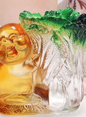办公室招财桌面摆件琉璃r白菜百财笔筒创意生日毕业礼物定制送客