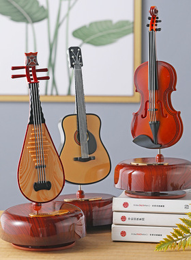 创意礼品复古小提琴旋转音乐盒 琵琶八音盒学生礼物家居装饰摆件