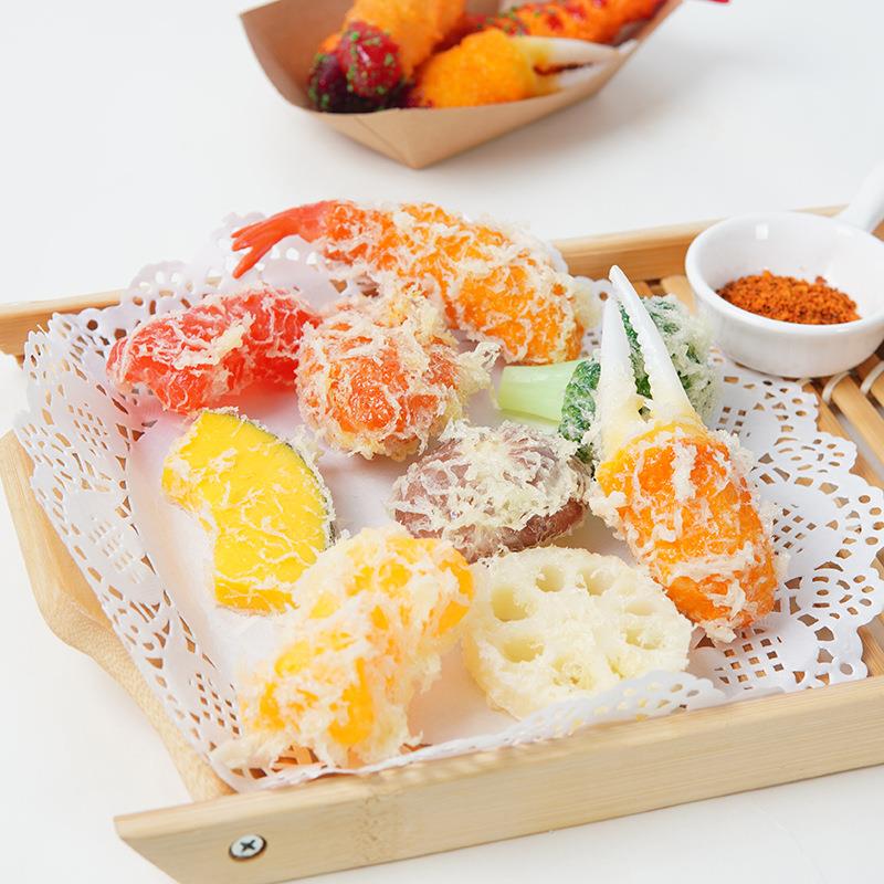 仿真裹粉天妇罗虾蟹钳创意油炸仿真食物蔬菜食玩挂件