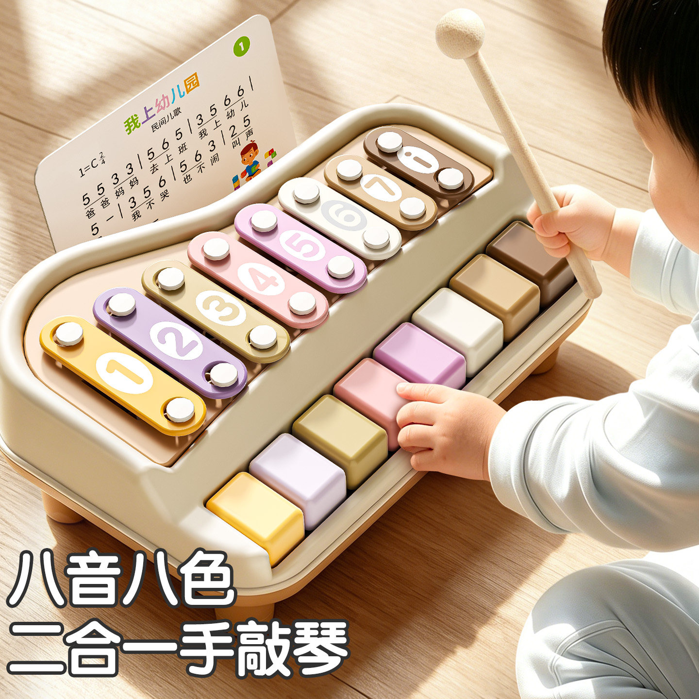婴儿玩具八音手敲琴0到6个月以上一岁宝宝早教益智安抚转转敲敲乐