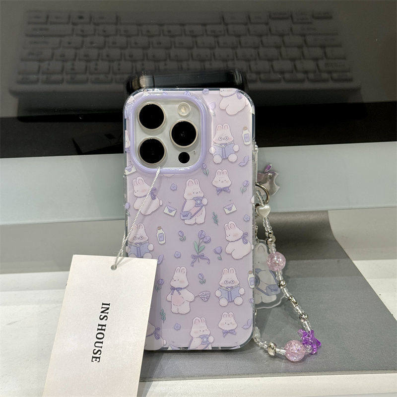 IPHONE 16 PROMAX 전화 케이스 15에 적합한 새로운 보라색 카메라 토끼 APPLE 14 안티 폴 소프트 남성 및 여성 13