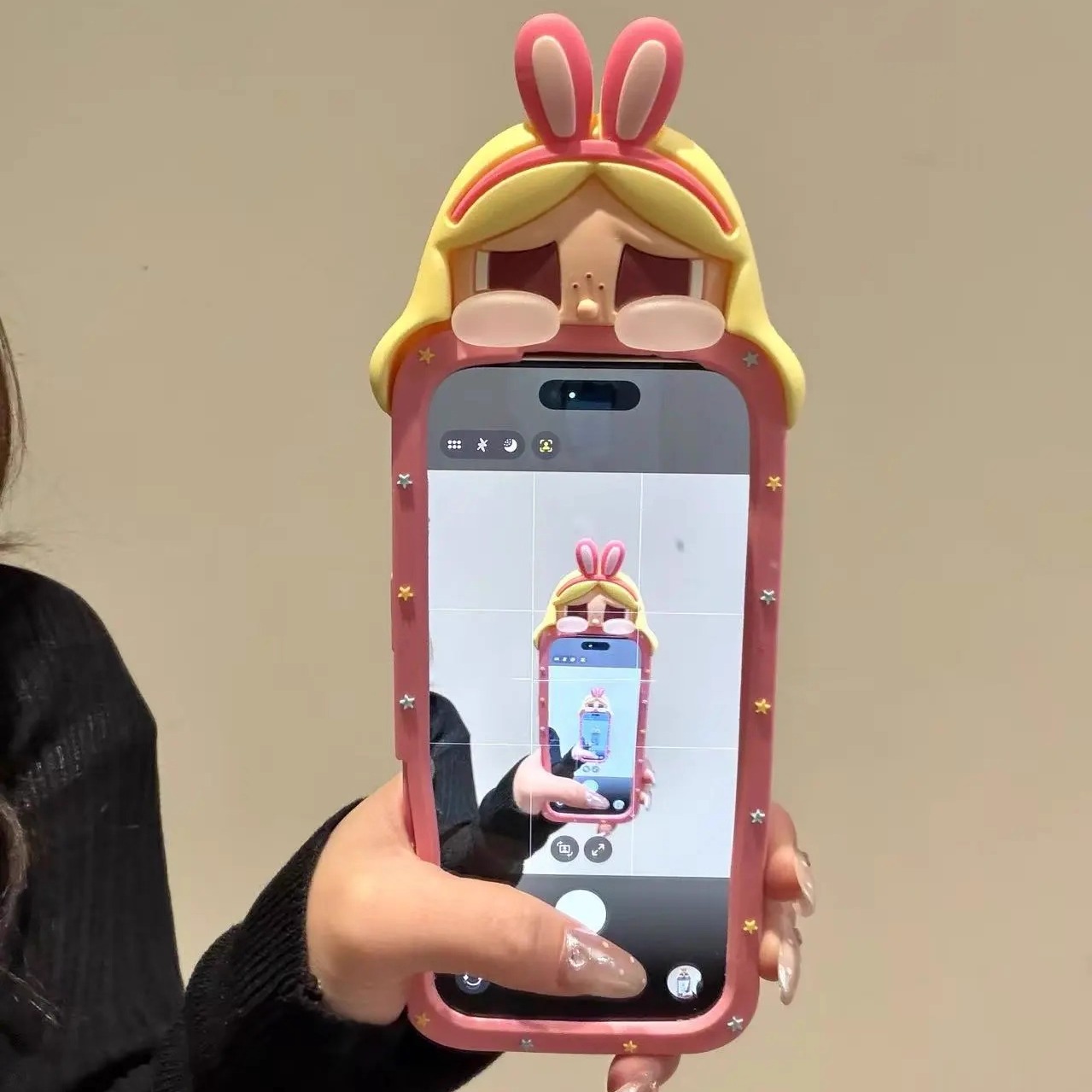 日韩卡通立体粉兔耳哭泣女孩适用iPhone17ProMax手机壳16苹果15软
