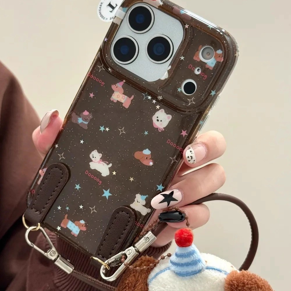 秋冬复古棕底满屏小狗适用iPhone17ProMax手机壳16苹果15防摔软14