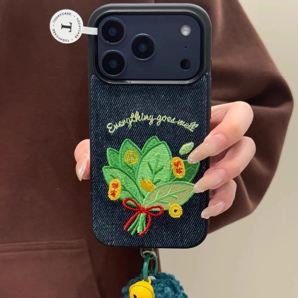 牛仔刺绣好运柚子叶适用iPhone17ProMax手机壳16苹果15防摔软男女