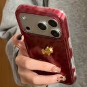 红晕染豹纹立体金小马适用iPhone17ProMax手机壳16苹果15防摔软14