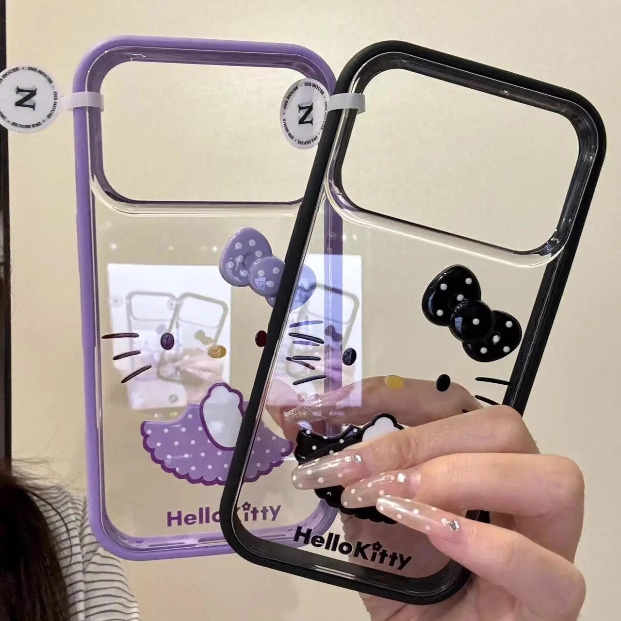 透底黑紫裙猫咪表情适用iPhone17ProMax手机壳16苹果15防摔软男女