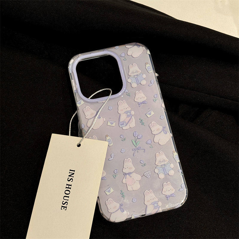 IPHONE 16 PROMAX 전화 케이스 15에 적합한 새로운 보라색 카메라 토끼 APPLE 14 안티 폴 소프트 남성 및 여성 13