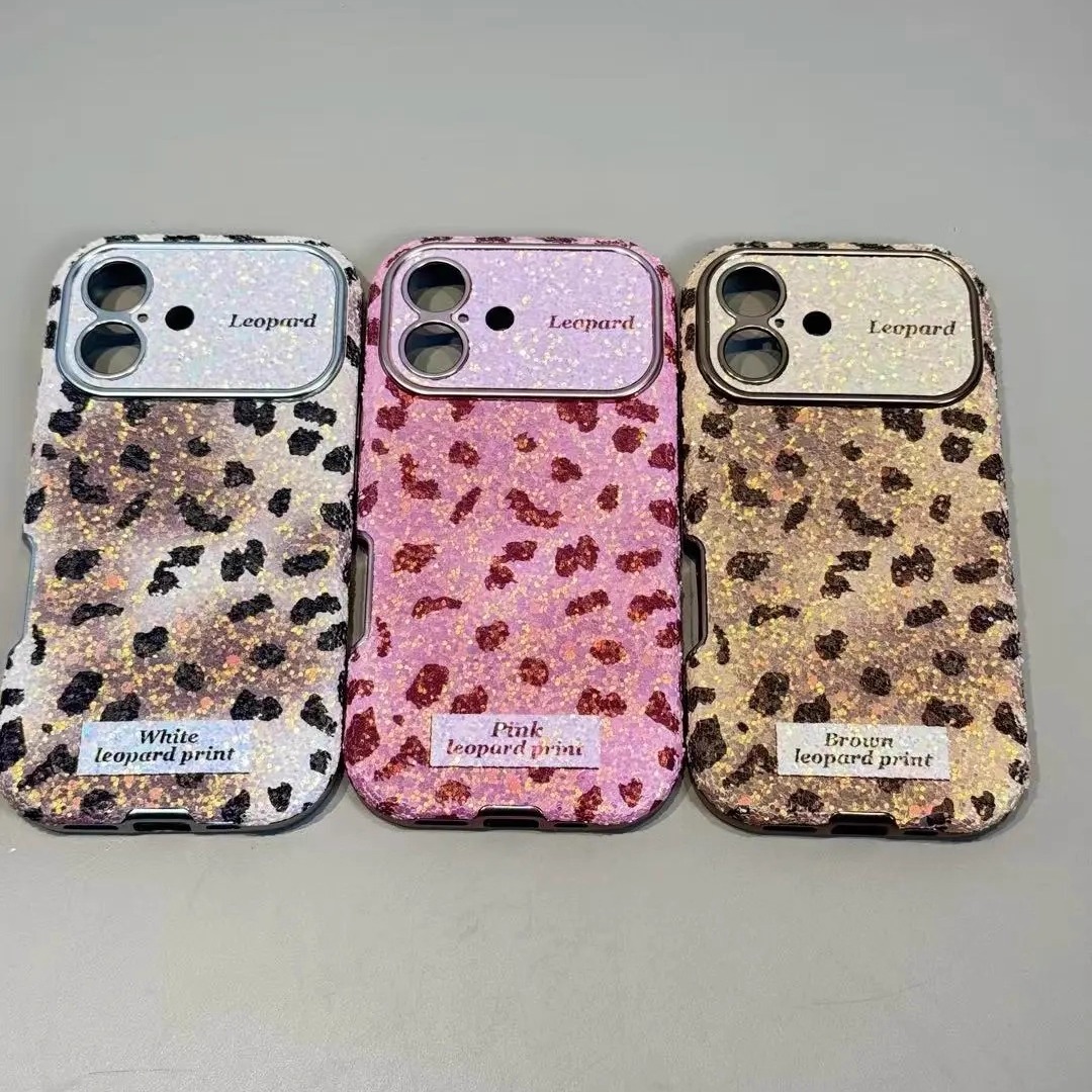 新款大视窗粉豹纹闪粉适用iPhone17ProMax手机壳16苹果15防摔男女