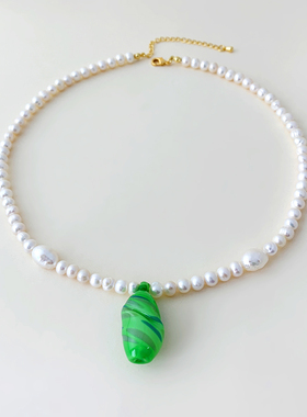 欧美时尚绿色小瓶吊坠锁骨链