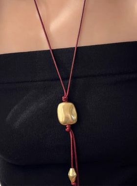 韩版时尚黑皮绳金色豆豆项链