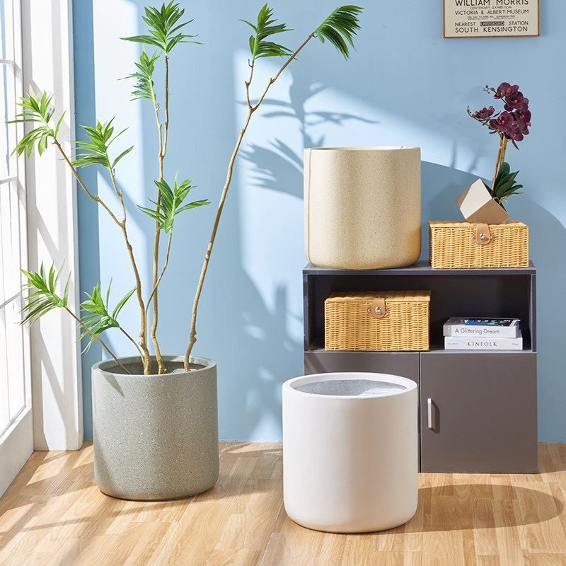 宝诗格简约ins风镁泥花盆家居氛围感盆栽大口径圆柱形落地水泥盆