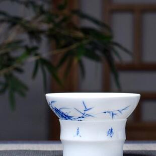 景德镇手绘青花瓷茶漏斗茶隔茶滤陶瓷功夫茶具配件泡茶过滤分离器
