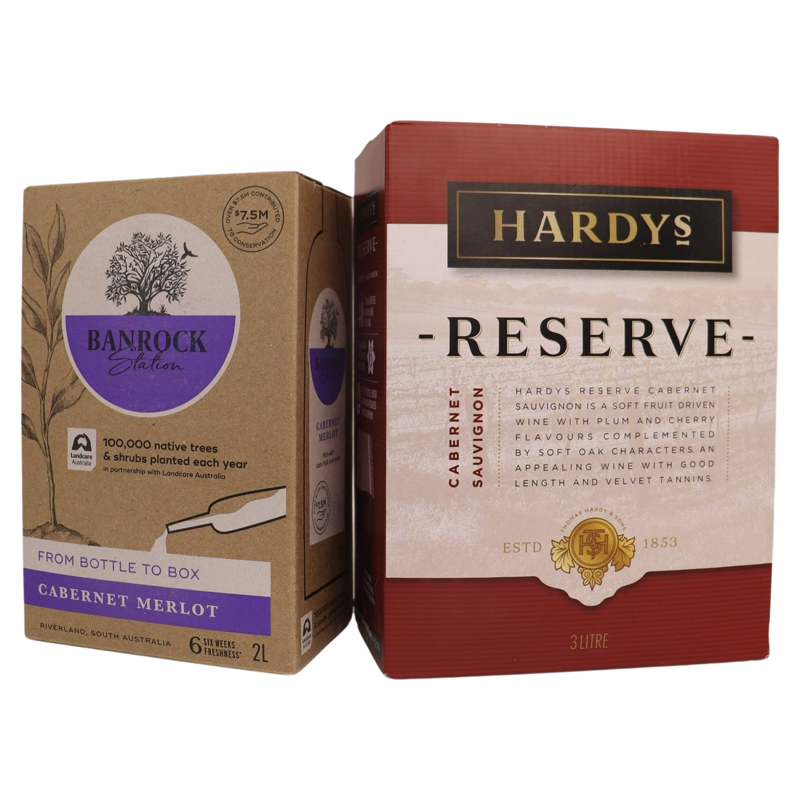 【哥俩好】澳洲3L夏迪珍藏赤霞珠+2L班洛克赤霞珠梅洛盒装红酒