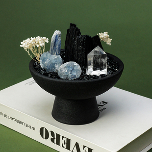 天然水晶原石原矿扩香石微景观摆件黑碧玺家居装饰空气凤梨摆件