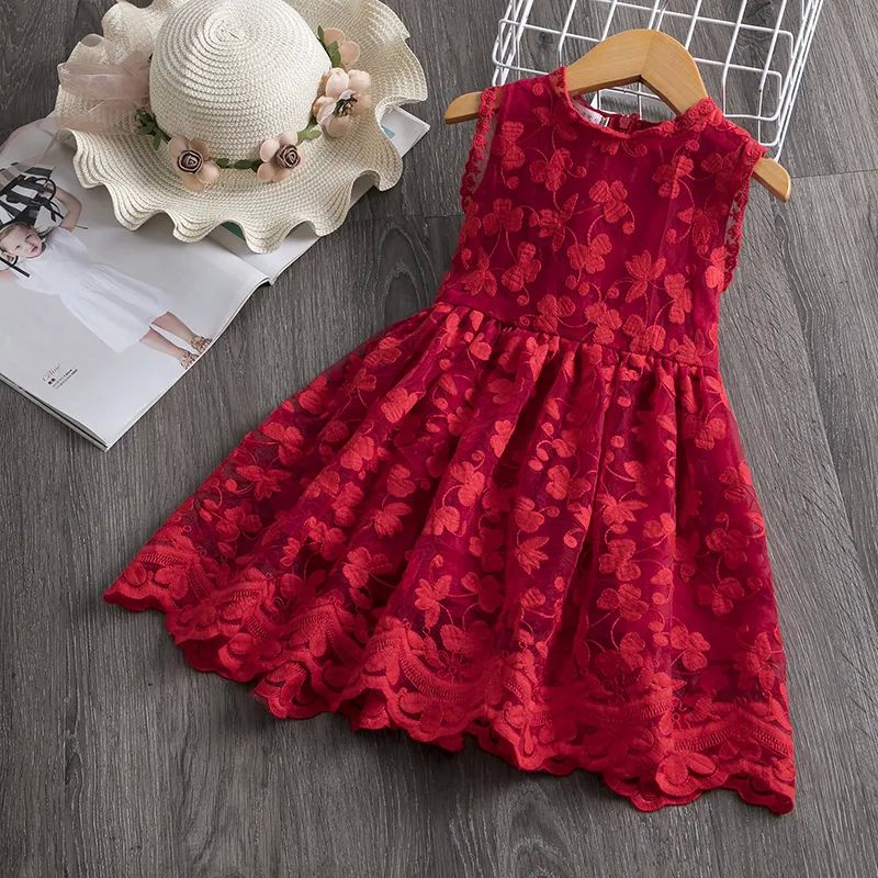 Flower Lace Baby Summer Dresses for Girls Sleeveless 2-6 Yrs